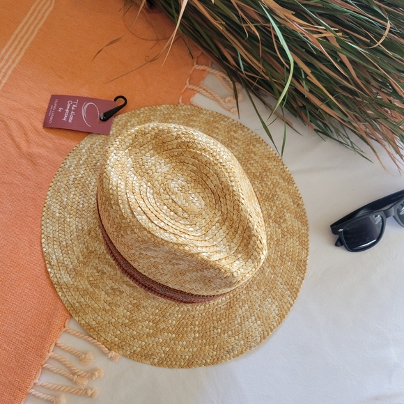 Filippo Catarzi Crochet Woven Wide Brim Panama Natural Straw Fedora Hat - Picture 2 of 9